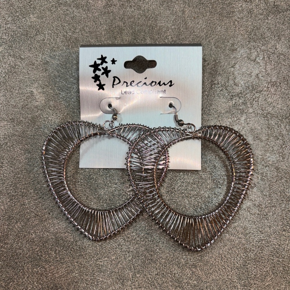 Silver Heart Wire Earrings